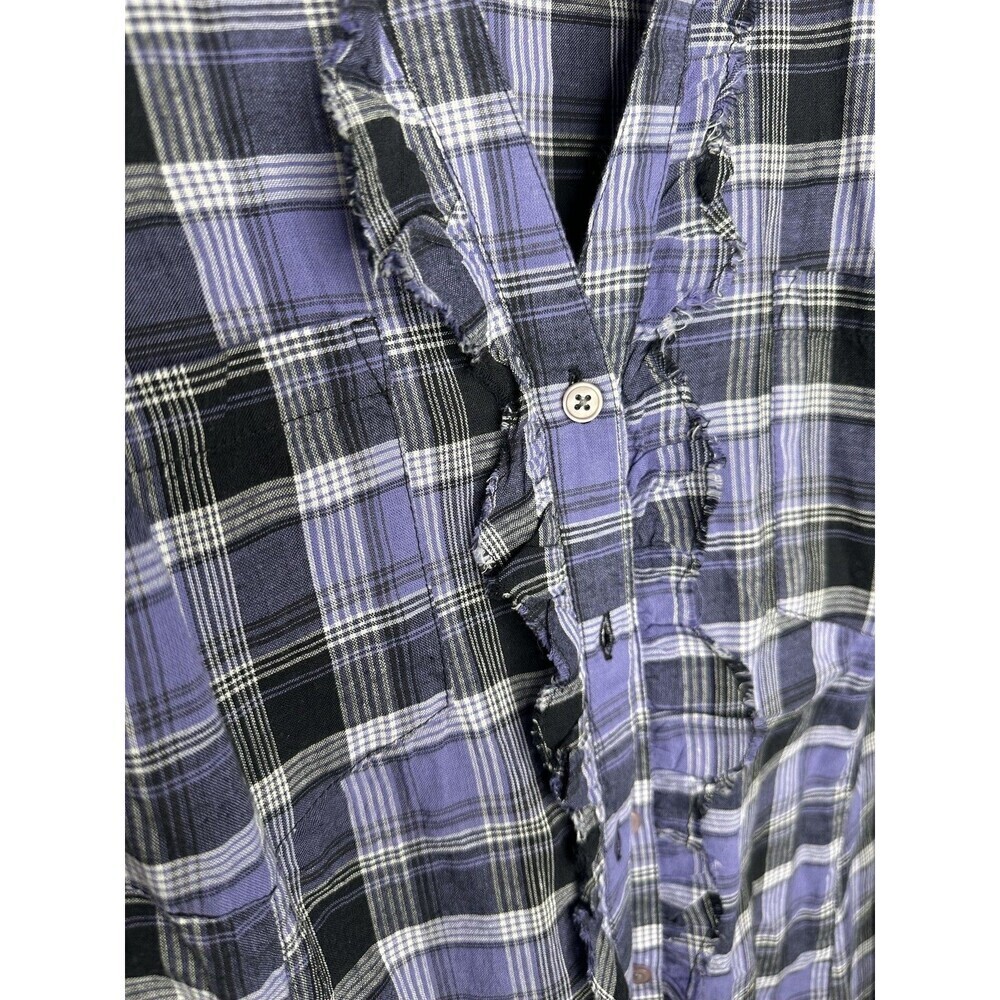 NEW Lane Bryant Shirt Womens 22/24 Purple Black Plaid Ruffle Button Front Top - Picture 4 of 5